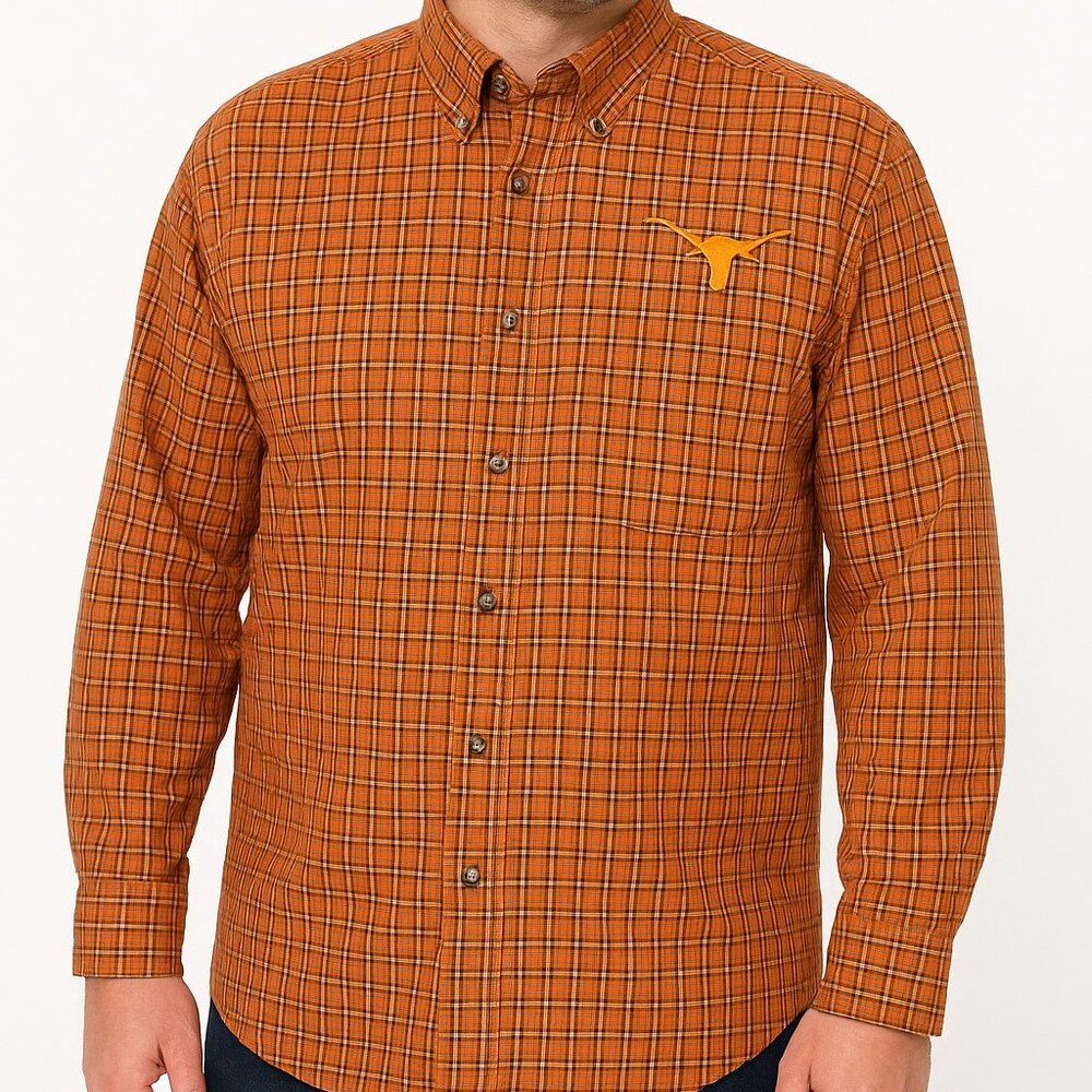 Spike Sports Orange Plaid Button Down Long Sleeve Texas Longhorns Shirt Mens XL